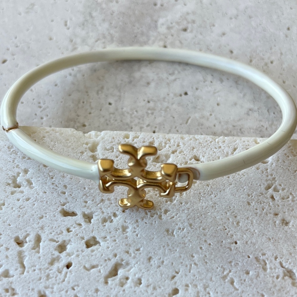 Tory Burch Elegant White Enamel and Gold Accent Women’s Bangle